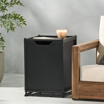 Support de réservoir extérieur en métal noir mat, table d'appoint au design moderne, application multifonctionnelle, structure en fer thermolaqué, table de support de 15,67 po de largeur par 22,23 po de hauteur, couleur, design simple et