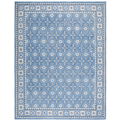 Ebony Hand Tufted Wool/Cotton Southwestern Rug in Blue/Ivory
