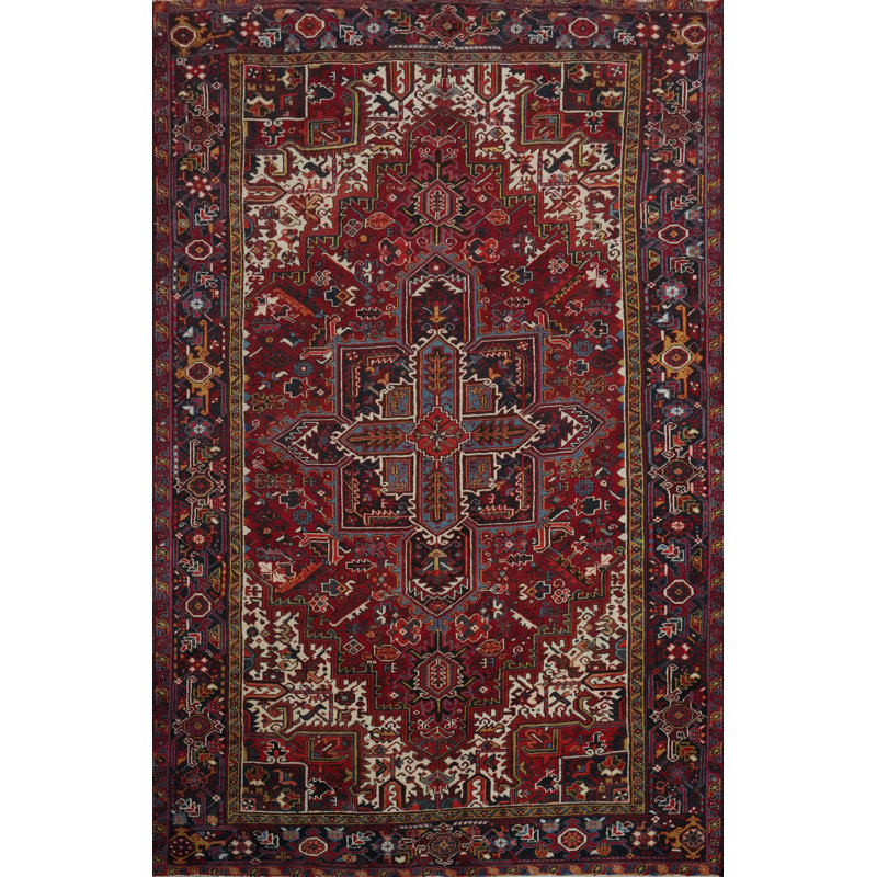 Tapis rouge à motif de teinture de légumes traditionnel rétro 7 x 10