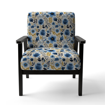 Nordic Yellow Blue Garden Dreams - Upholstered Farmhouse Arm Chair, Blue Accent Chair