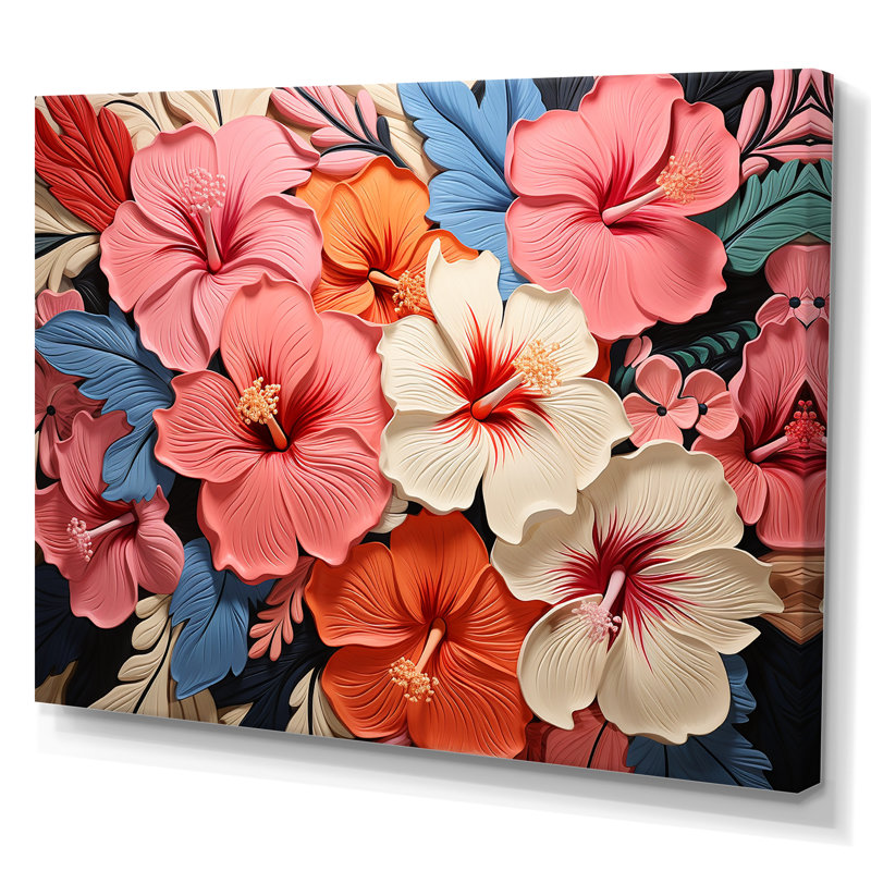 Hibiscus coloré, fleurs, harmonie florale II - Hibiscus, art mural, Toile tendue, H 16 po x l 32 po x P 1 po