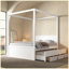 Grand lit plateforme à baldaquin avec lit gigogne simple, 3 tiroirs de rangement, tête de lit, lit à baldaquin blanc pour la chambre à coucher