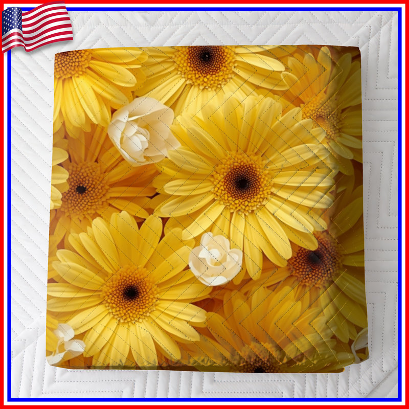 Couvre-lit matelassé jaune Gerbera Daisies toutes tailles, Grand lit