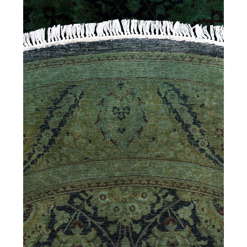 Overdyed Hand-Knotted Wool Modern-Contemporary Green Area Rug 6' 1" x 6' 1"