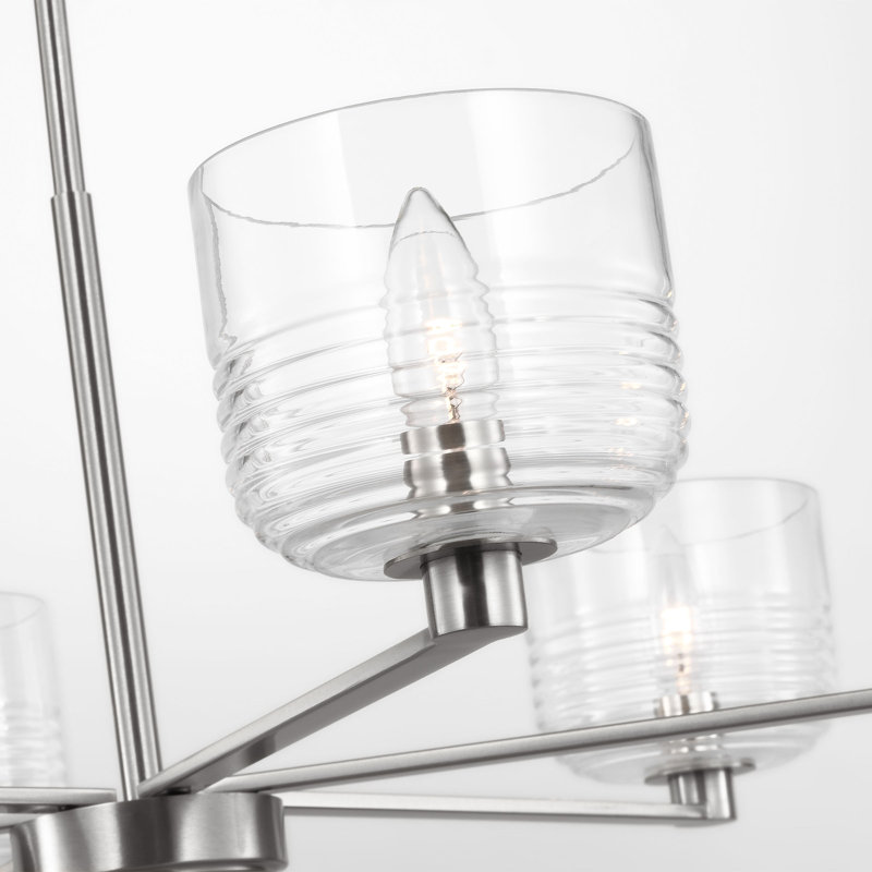 Lochdale Dining Room Chandelier With Clear Ribbed Shade, 6 Lights, 10.25" H x 33.875" W x 33.875" D, Brushed Nickel