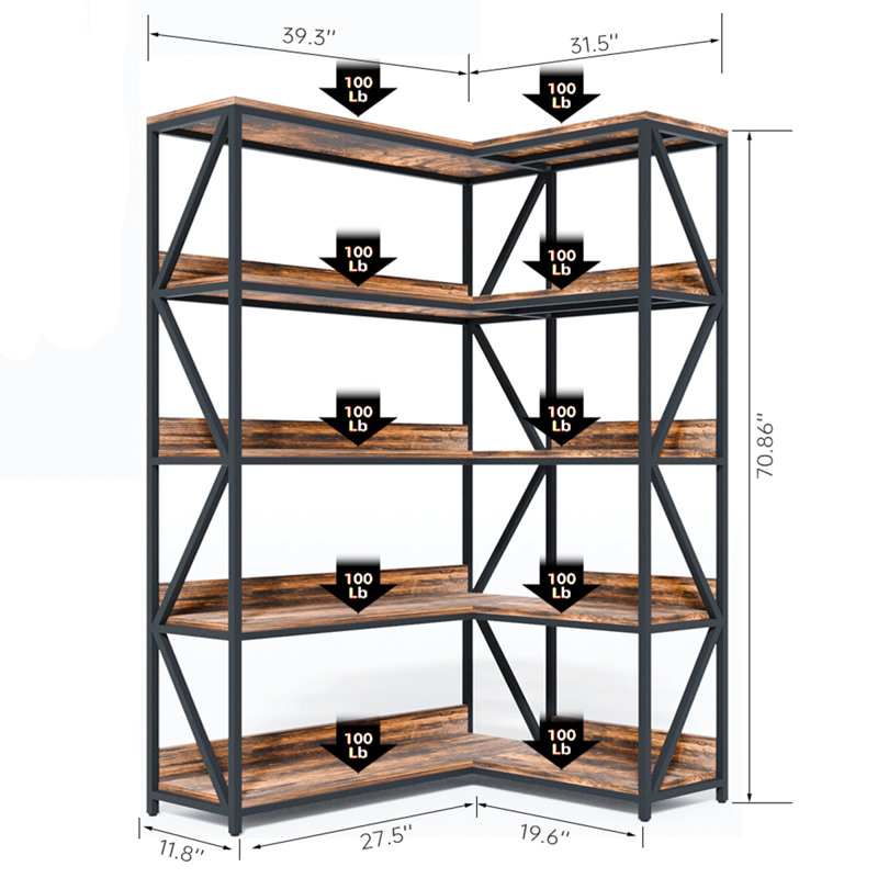 5 Tiers Changeable Corner Bookcase, Plant Shelf With Grow Light