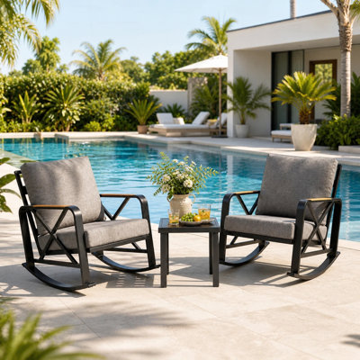 3-Piece Patio Conversation Set ，Rocking chair