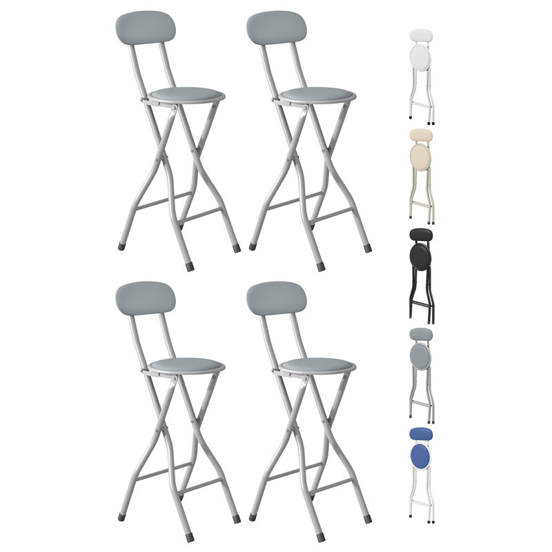 Upholstered Counter Stool with Metal Frame, Grey