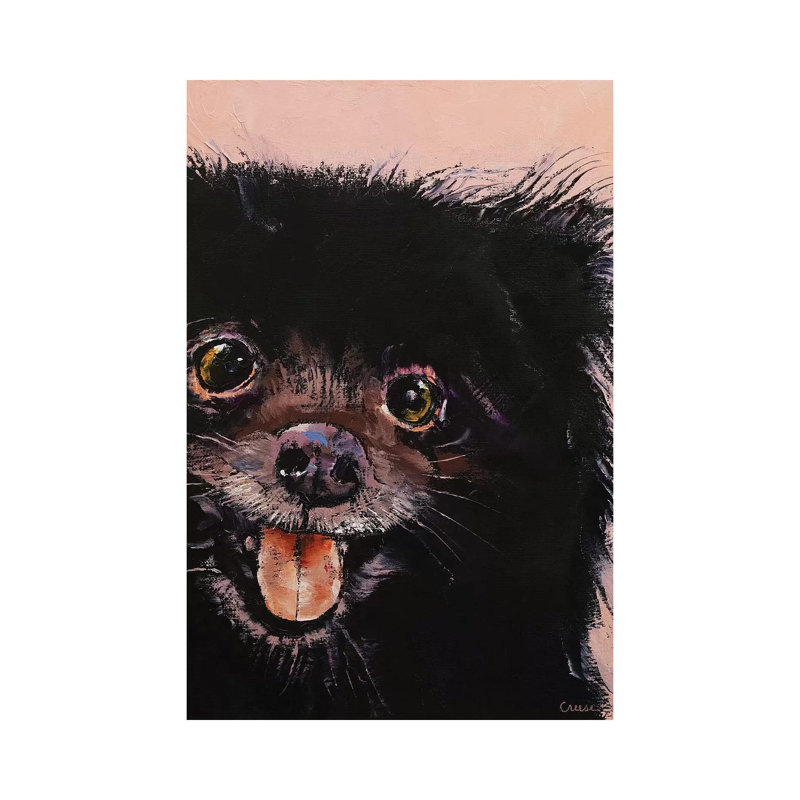 « Black Pomeranian » par Michael Creese, reproduction d’art, Toile tendue, Pas de tapis, H 18 po x l 12 po x 1,5 po