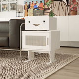Modern Robot-Style End Table With 360-Degree Rotating Head | High-Quality MDF Construction & Transparent Vertical Stripe Glass Doors | Compact Storage & Contemporary Design For Small Spaces