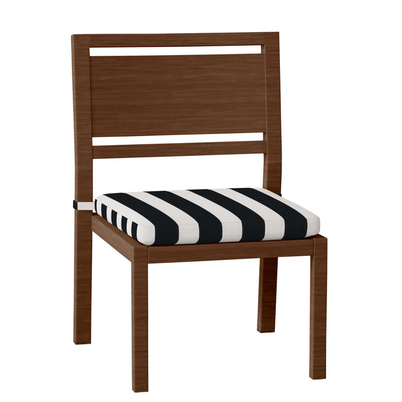 Avondale Patio Dining Side Chair with Cushions, Welt, Oak, Cabana Stripe Midnight