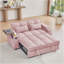 Canapé-lit en chenille rose avec accoudoirs avec rangement, port USB et table d'appoint