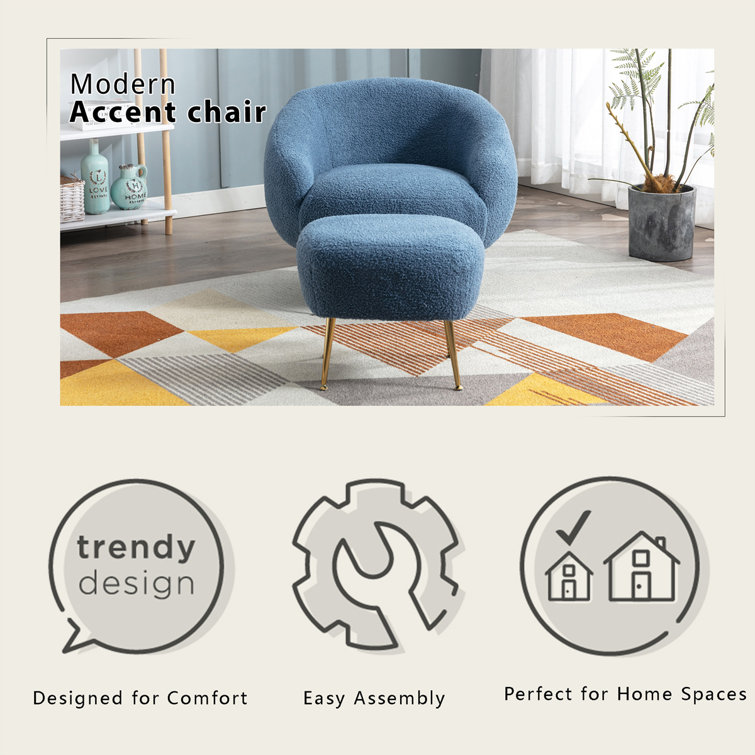 Modern Comfy Leisure Accent Chair, Teddy Short Plush Particle Velvet  Armchair with Ottoman and Gold Metal Legs, Single Sofa Chair for Living  Room