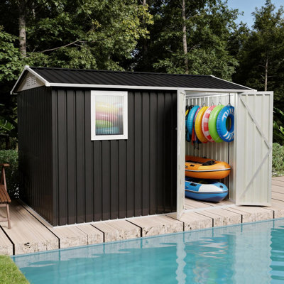 9X6 FT Steel Outdoor Storage Shed with Window,Large Metal Garden Shed, Waterproof Tool Shed, Rust-Resistant with Doors for Garden Backyard Patio Lawn
