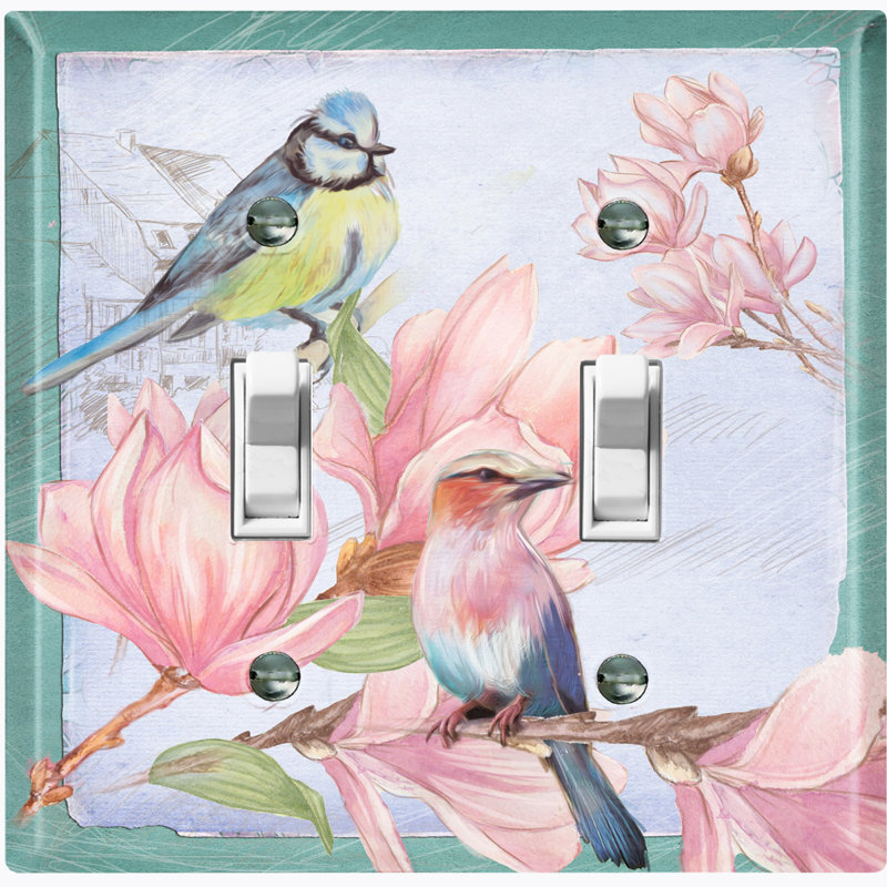 Plaque murale d'interrupteur à bascule à fleurs pour 2 oiseaux