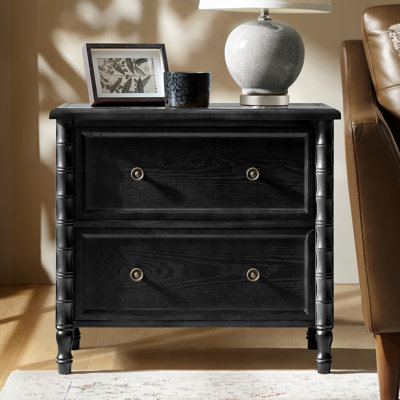 Lucious Transitional 26''W 2-Drawer Spindle End Table with Charging Station and Simple Assembly