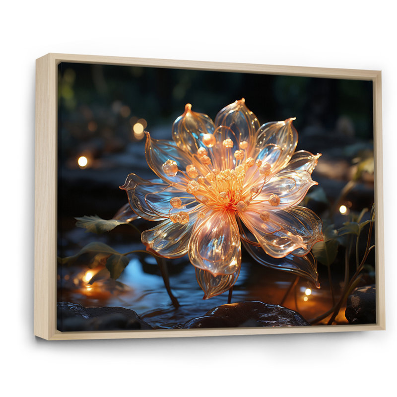 Fleurs de cristal pêche - impression, H 30 po x l 40 po x P 1,5 po, Cadre naturel flottant