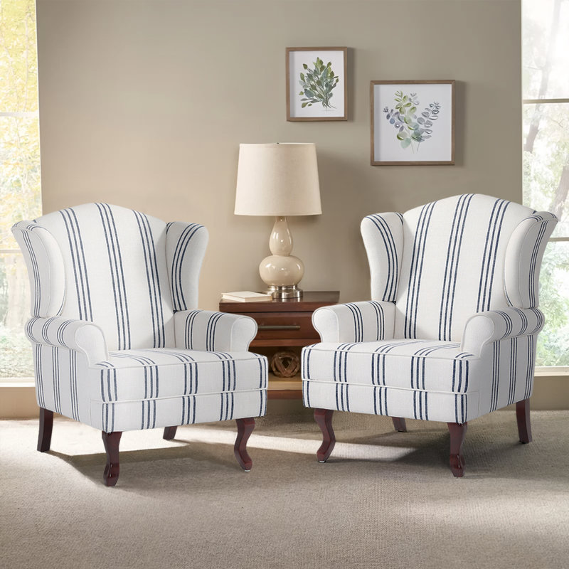 Upholstered Cotton Armchair, Stripe Navy