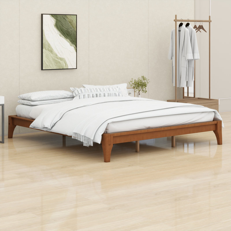 Wood Platform Bed Frame With Wood Slat Support, Brown