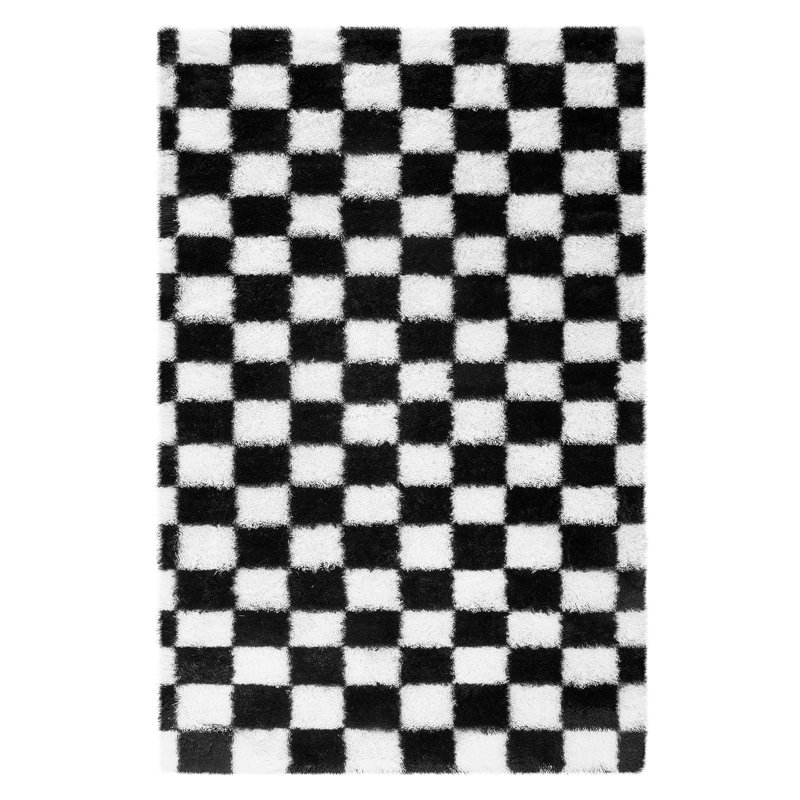 Tapis en damier pour salon, entrée, chambre à coucher, Black, Rectangle 10 pi x 13 pi
