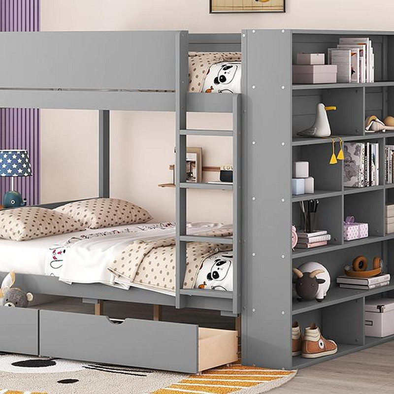 Lit superposé double au-dessus de double avec 2 tiroirs et armoire à couches multiples
