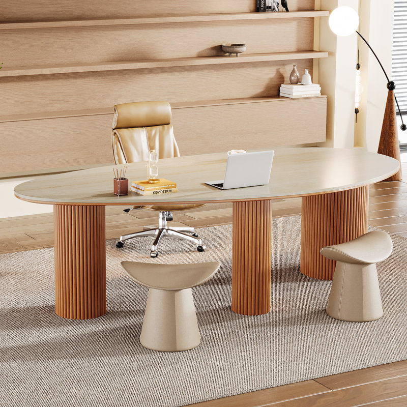 Alliyiah Oval Slate Solid Wood Executive Desk
