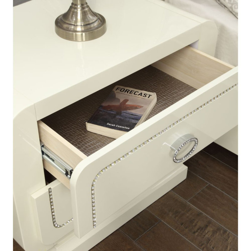 Table de chevet 2 tiroirs Minush, Ivoire ultrabrillant