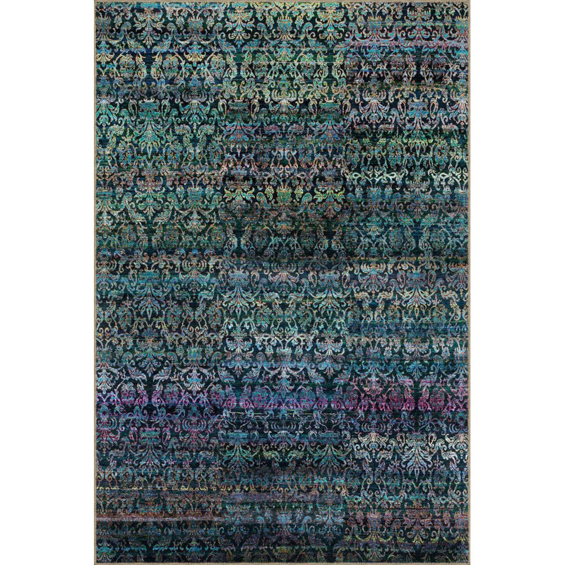 Tapis bleu tissé à motif décoratif moderne, Tapis de couloir 2 pi 6 po x 9 pi 10 po inclus