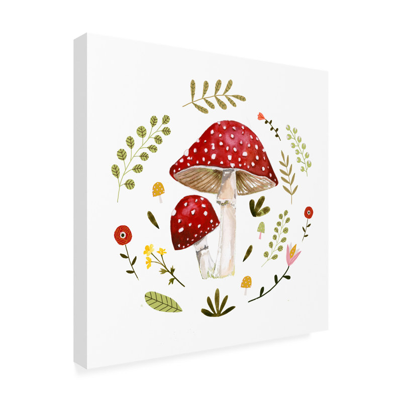 «Modern Folksy Mushroom I» sur toile par Victoria Barnes, H 14 po x l 14 po x P 2 po