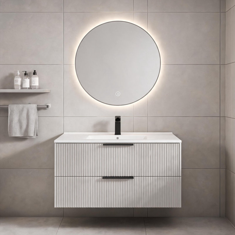 Meuble-lavabo mural gris 36 po avec lavabo en céramique