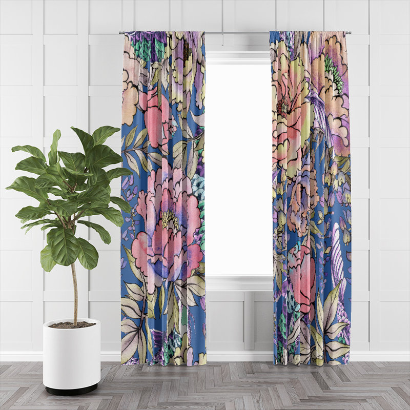 Panneaux de rideaux semi-transparents à motif floral pivoine, L 20 po x L 82 po