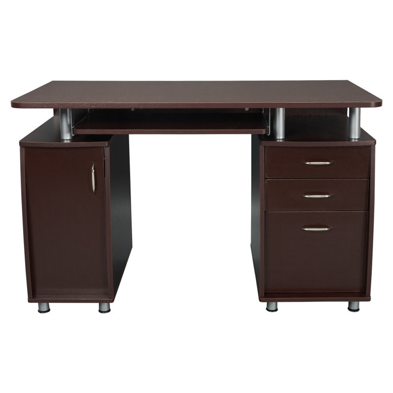 Bureau d'ordinateur avec poste de travail chocolat complet avec armoire de rangement, tiroirs et plateau à clavier