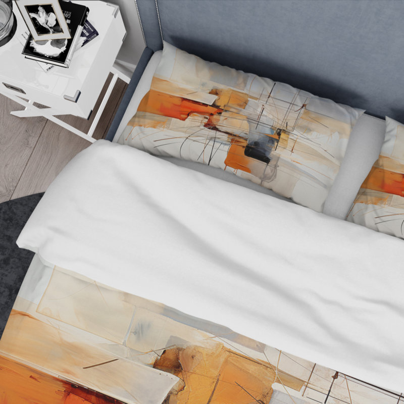 Ensemble de housse de couette en microfibre / polyester à motif abstrait orange et orange