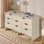 Commode festonnée à 8 tiroirs, coffre de rangement en bois cannelé de 150 cm de large pour chambre à coucher, chêne naturel