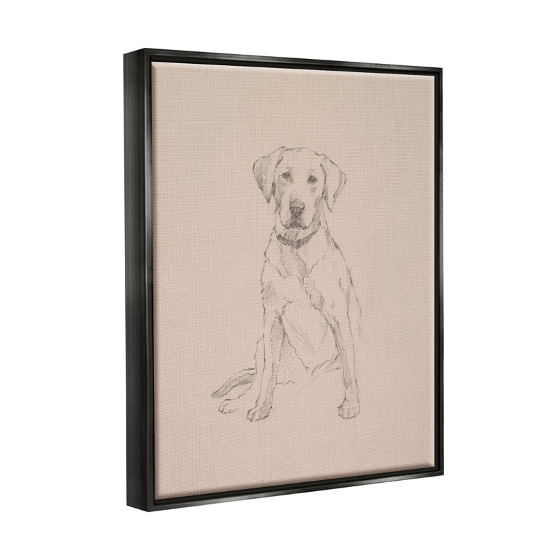 Retriever Portrait d'animal - reproduction de dessin, H 21 po x l 17 po x P 1,7 po, Cadre flottant noir de jais