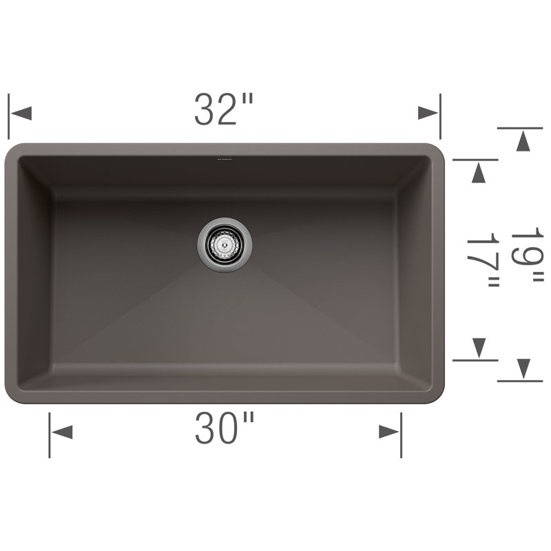 Évier de cuisine encastré encastré simple 32 po Precis SILGRANIT - Gris volcan, Gris volcanique