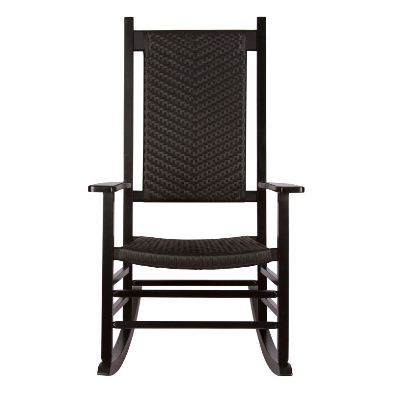 Chaise berçante en bois dur avec dossier en osier tissé résistant aux intempéries Canaan, Noir