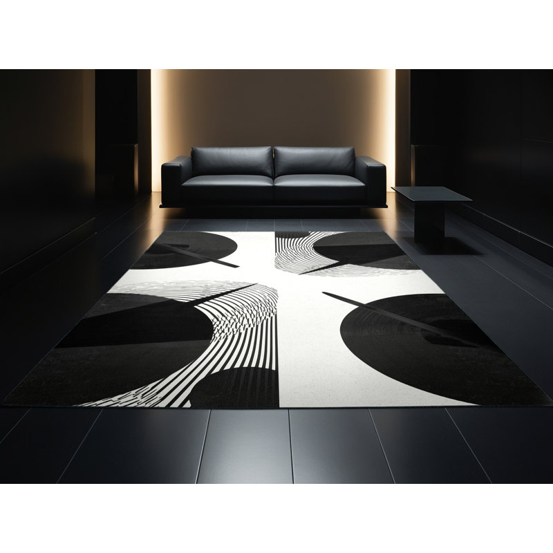 Soft Plush Glenmore Drum Set Modern & Contemporary Abstract Area Rug in Gray – Black Binding, 8x12