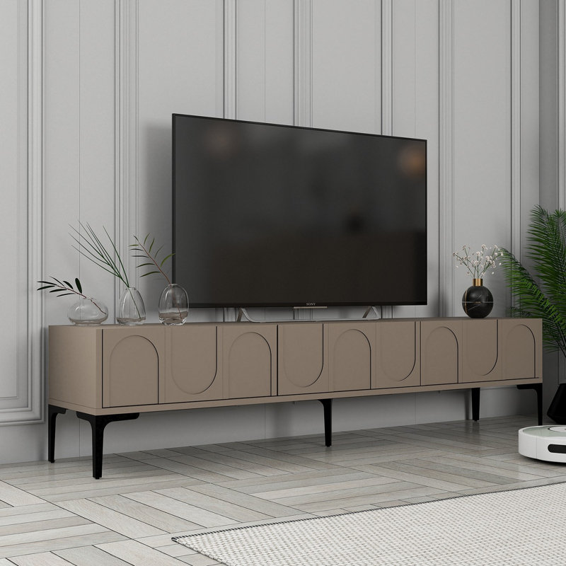 Modern TV Stand with Numerous Shelves, Atlas & Black Color, 70.9 x 16.5 x 13.8 inches | 100% Melamine Coated Particle Board, Thickness: 0.7 inches | Wall-Mountable, Stylish Geometric Design for Contemporary Living Rooms
