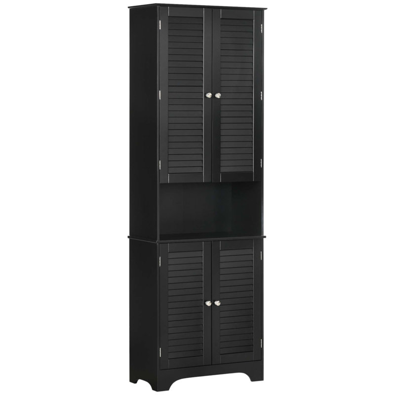 Armoire de rangement de salle de bain haute et étroite avec portes et étagères réglables