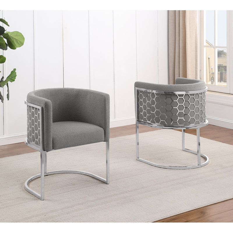 Chaises d'appoint Teddy Boucle, Gris, Chrome