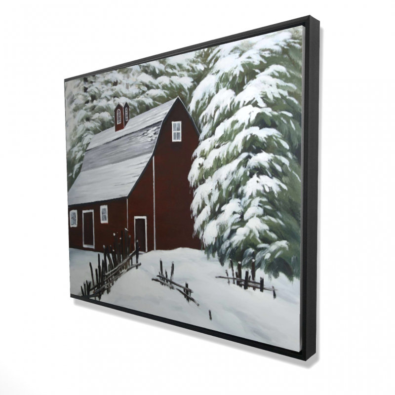 Red Barn In Snow Print On Canvas