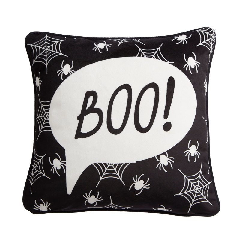 Boo Black Square Throw Cushion With Filling