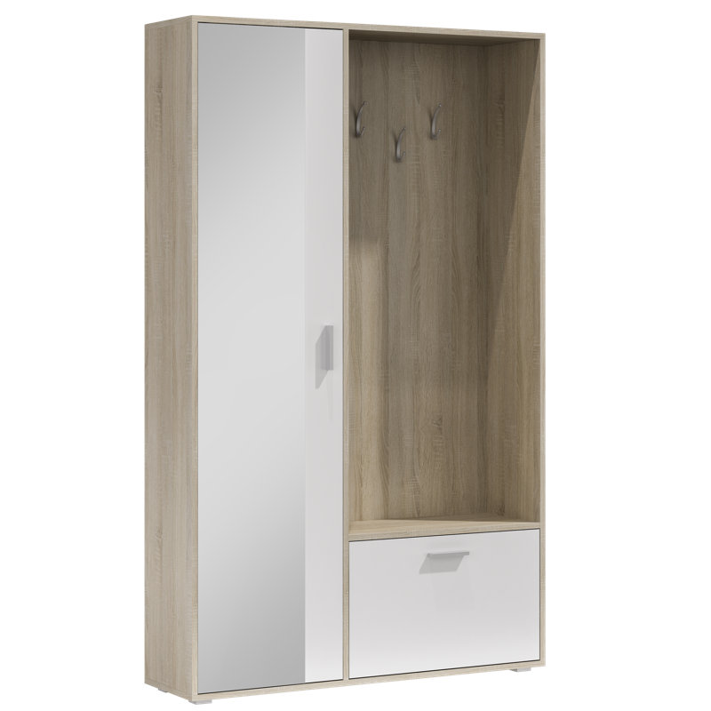 Entrance Wardrobe BIS Hall Tree 120cm Wide with Shoe Storage, Oak/White