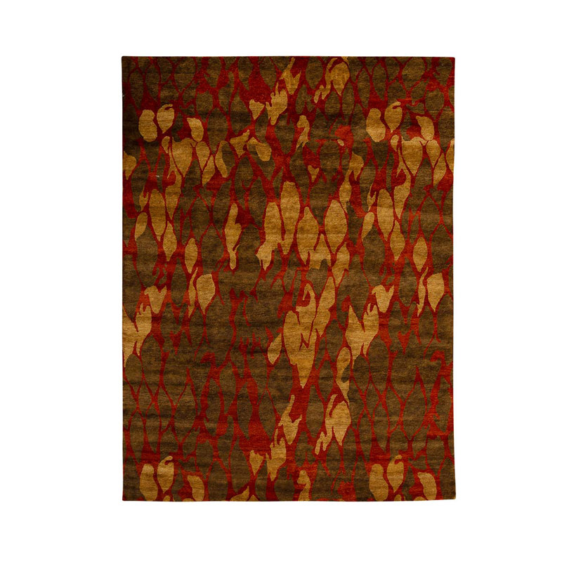 Wool Abstract Area Rug in Red