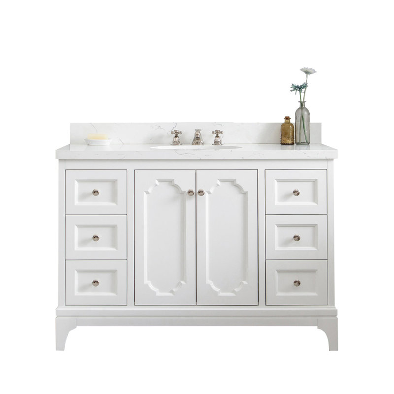 Queen 48" Single Bathroom Vanity Set with Mirror, Pure White