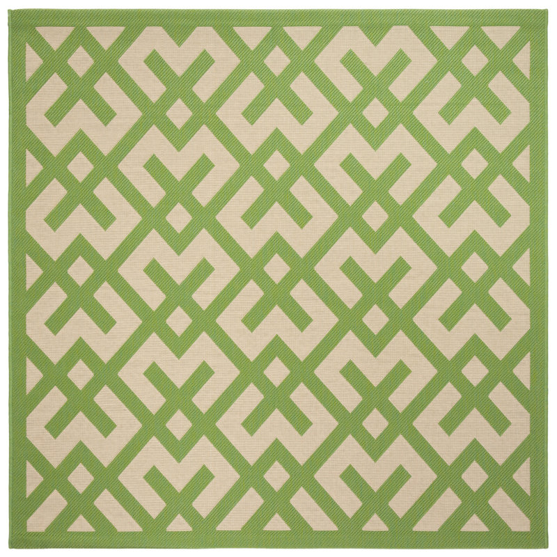 Tapis intérieur / extérieur beige / vert à motif géométrique Arneshia, Carré 5 pi 3 po