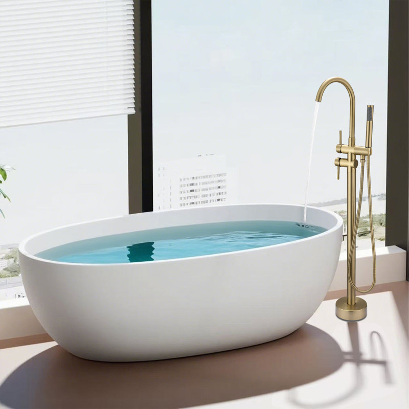 Single Handle Floor Mounted Tub Faucet, Brushed Gold