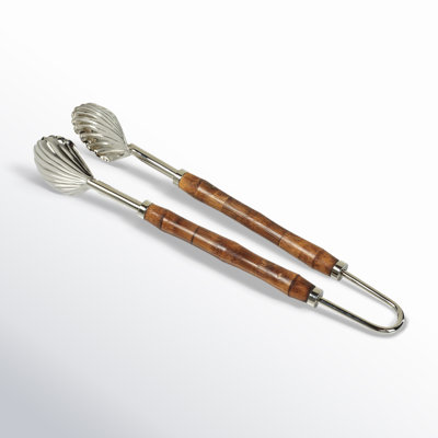 Bamboo and Nickel Ice Tongs