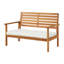 Ensemble de conversation d'extérieur en bois d'acacia avec banc et deux chaises avec coussins et table de cocktail, ensemble de 4